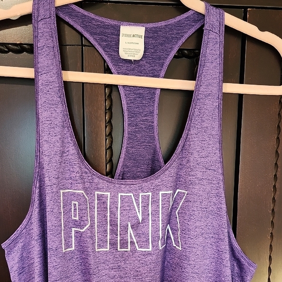 PINK Victoria's Secret Heather Purple Racerback Tank with Logo - Picture 2 of 6